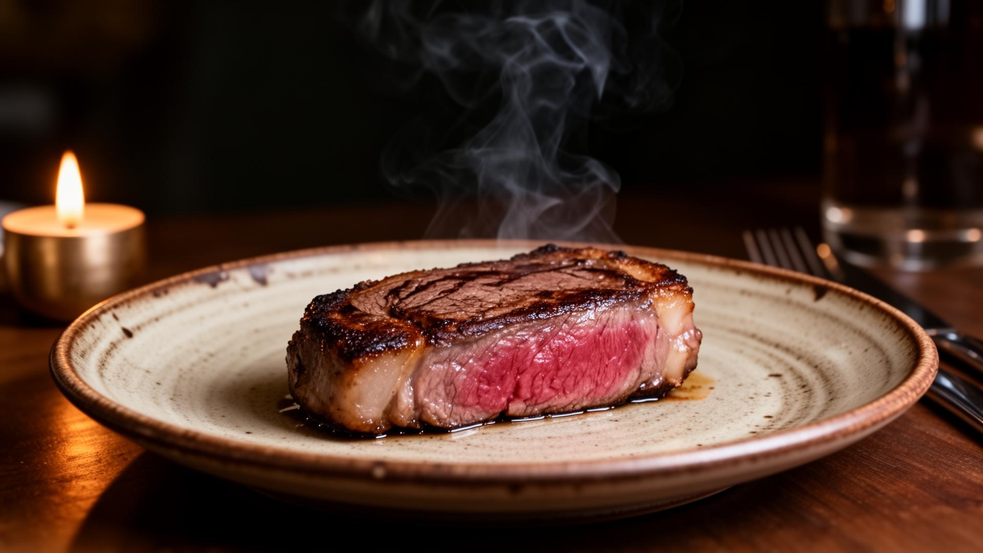 A wagyu cut plated at the chef's table